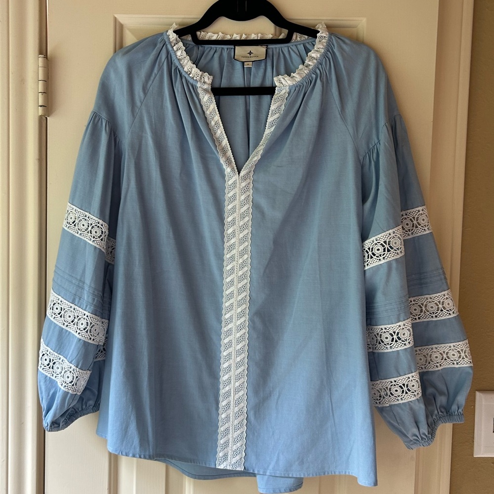 Tuckernuck Blue Top with Lace Detail - Size Small